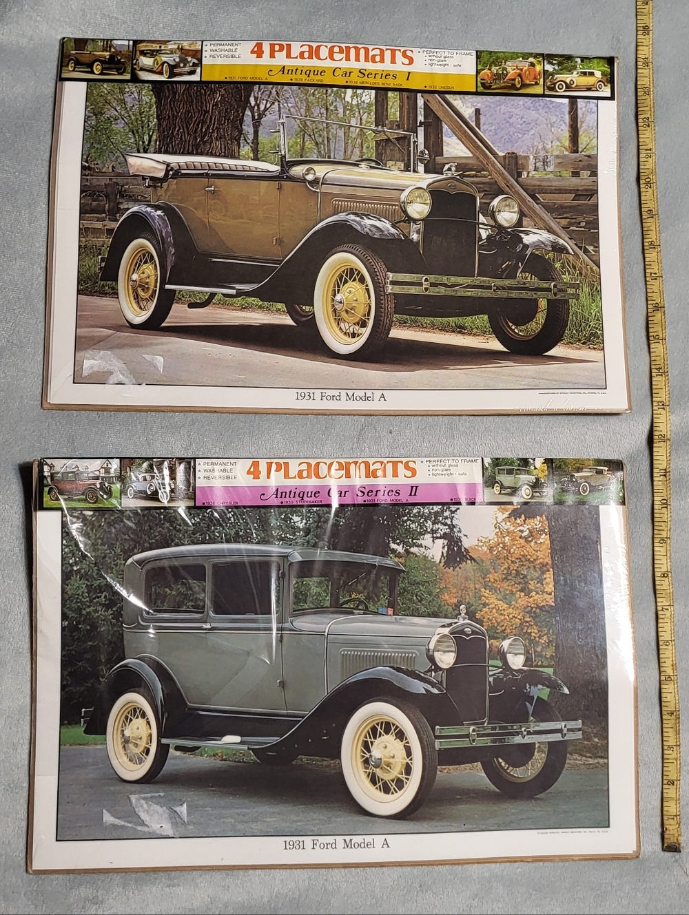 Vintage Cars Placemats Set 1976 vtg 70s unused